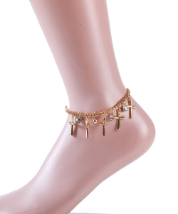 Gold Cross  Rhinestone Dangle Chain Anklet AN100002 GOLD